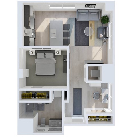 Floor plan for 1 bed, 1 bath, 667 sqft